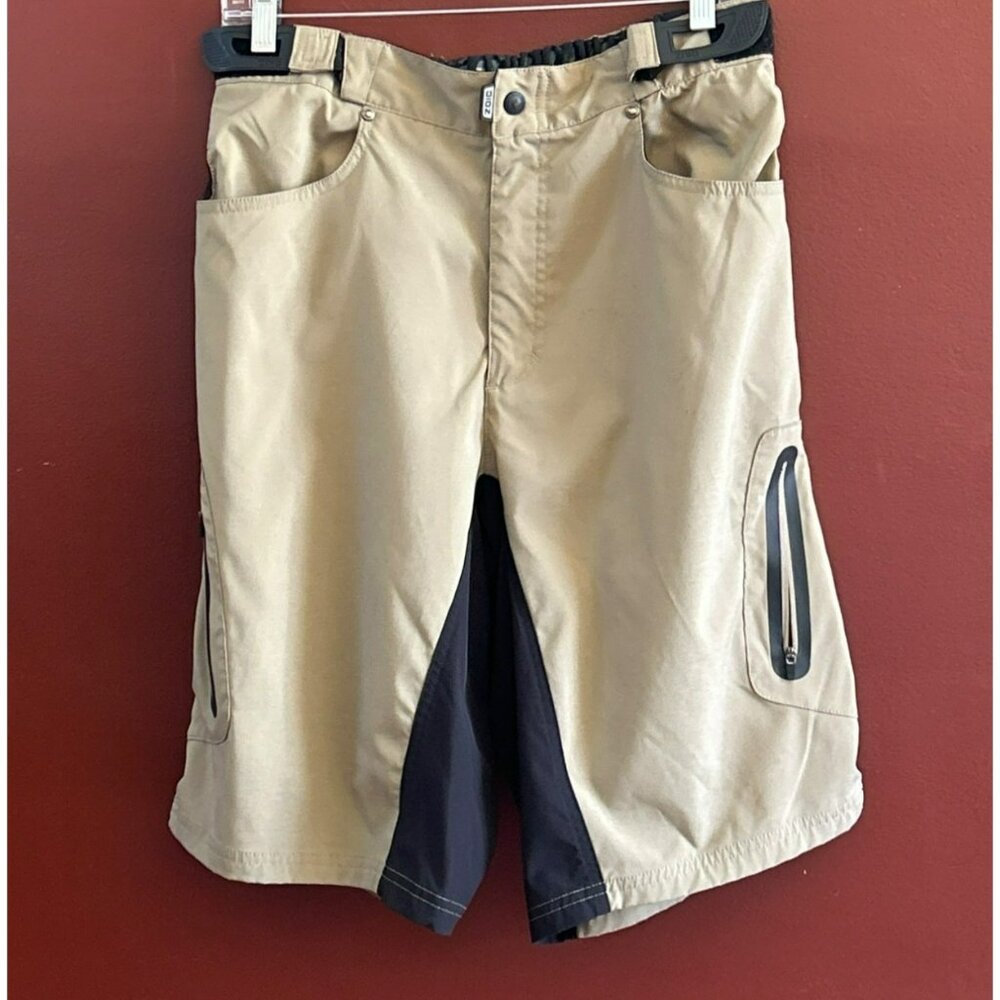 Zoic Men's Beige Black Mountain Bike Shorts With Pockets Large Outdoors Summer